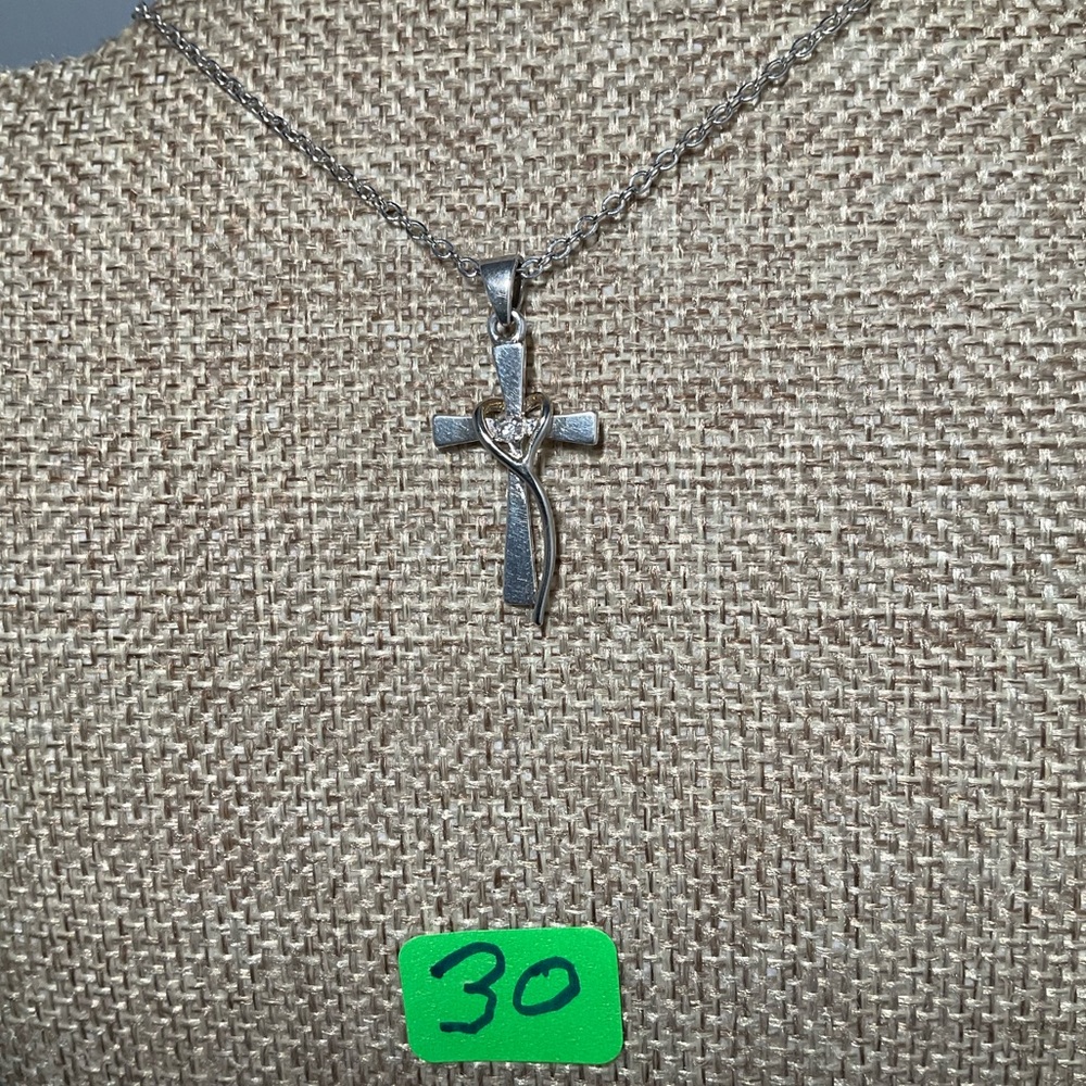 Stamped Sterling Silver Cross Pendant with Chrystal and Stethoscope Medical